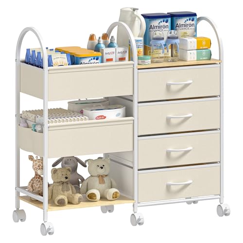 Nylaira Baby Organizer and Storage Cart, 4-Tier Rolling Utility Cart with Wheels, Dividers and Drawers, Easy to Assemble for Nursery, Bedroom & Changing Table, White by Nylaira - Used condition - US$52.21