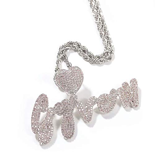 Preisvergleich Produktbild Benutzerdefinierte Kursiv Name Halskette Iced out Alphabet Blase Anfangsbuchstabe Anhänger Personalisierte AZ / 0-9 Nummer Herz Diamant Halskette mit Tennis Kette / Seil Kette für Frauen Männer