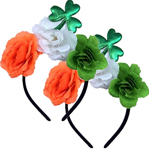 2 Pack St. Patricks Day Headband Shamrock Flower Headwear for Women Girls Hair Hoop Headpiece Irish Saint Patrick Party Favors