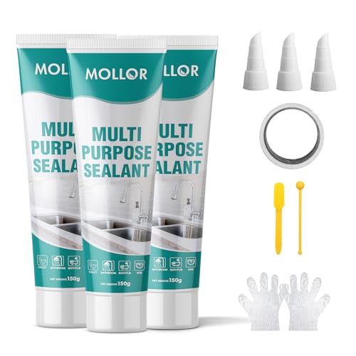 Image of White Silicone Caulk for Bathroom & Kitchen, 5.29oz Waterproof Silicone Sealant for Shower, Countertops, Easy to Use with Tool, Stronger Adhesion, Shrink & Crack Proof (3Pack White)