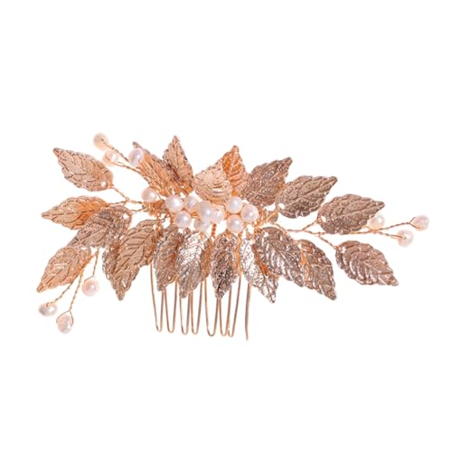 KAILIKETIY 手作り葉デザイン珍珠ブライダルヘアコーム 結婚式用花嫁髪飾り 優雅な装飾で魅力アップ フェスティバルやパーティーに
