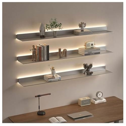 Étagère flottante LED lumineuse étagère murale métal gris 120x20x60 cm salon bar