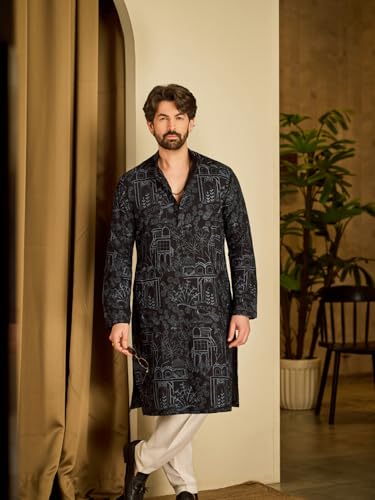 Image of SOJANYA (Since 1958 Men's Cotton Rayon Shiny Thread Sequinned Only Long Kurta