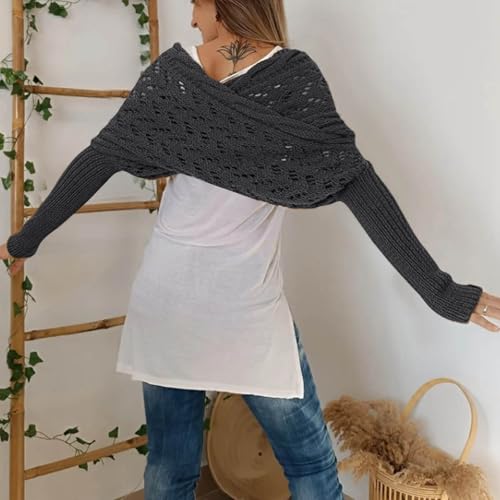 Scarf with Sleeves for Women,Multifunctional Crochet Shrug Sweater Wrap Knitted Cable Wrap with Sleeves for Women4