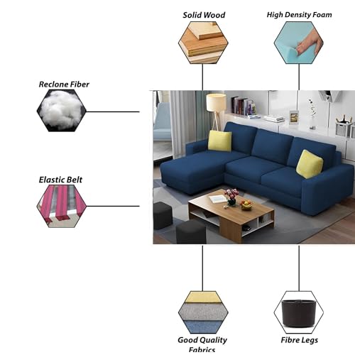 Image of Orland 4 Seater LHS L Shape Sofa Set for Living Room | Color - Blue | Premium Fabric Sofa