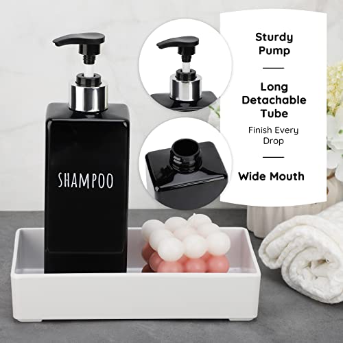 Image of Segbeauty Shower Soap Dispenser Black, 3pcs 16.9oz Empty Refillable Bathroom Press Pump Bottles, 500ml Reusable Plastic Square Shampoo Conditioner Body Soap Dispenser Set for Modern Kitchen Home Decor