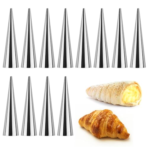 Cannoli Moulds Tubes, 12 Pcs Cream Horn Molds Non Stick Stainless Steel Cannoli Cream Roll Forms Moulds for Baking Pastry