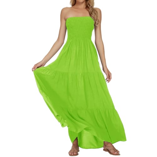 Image of Women's Summer Strapless Tube Top Maxi Dresses Off Shoulder Boho Beach Long Dress
