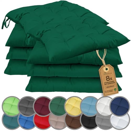 NatureMark 4er Set Stuhlkissen mit Bändern Gr. 40x40 cm Sitzkissen gefüllt