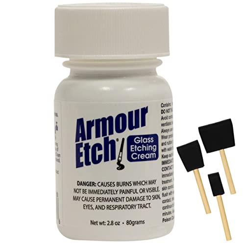 Armour Etching Cream For Glass Kit 2.8 oz ,Glass Etching Cream Kit with 3 brush set
