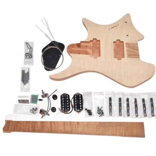 半完成ギター本体 37インチ DIY 6弦 ヘッドレス エレキギターキット ASH マホガニーボディ メイプルネック(Style 3)