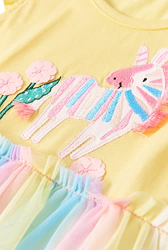 Toddler Girls Summer Dress Ruffle Short Sleeve Cotton Casual Easter Yellow Unicorn Tutu Tulle Party Sundress 2T3