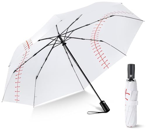 LEAGERA Baseball Umbrella Oversized 46inch - Large White Baseball Umbrellas Portable&Collapsible Compact Travel Sports Umbrella -Gifts for Boys/MOM Auto Open