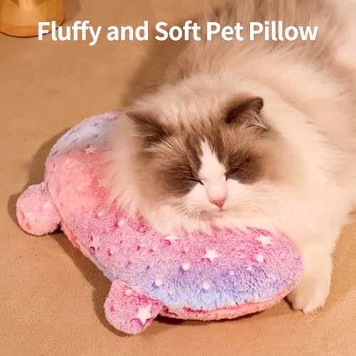 Image of Marchul 2pcs Cat Pillow, Soft Dog Pillow for Small Dog, Cat Calming Pillow for Better Sleep, Glow in The Dark Dog Neck Pillow, Machine Washable (Pink+Grey)