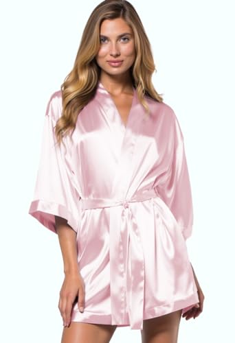 Image of Turquaz Women's Bride Bridesmaids Robe - Satin Kimono Robes for Wedding & Bridal Party Silk Like Lightweight Robes for Women, Light Pink, Small
