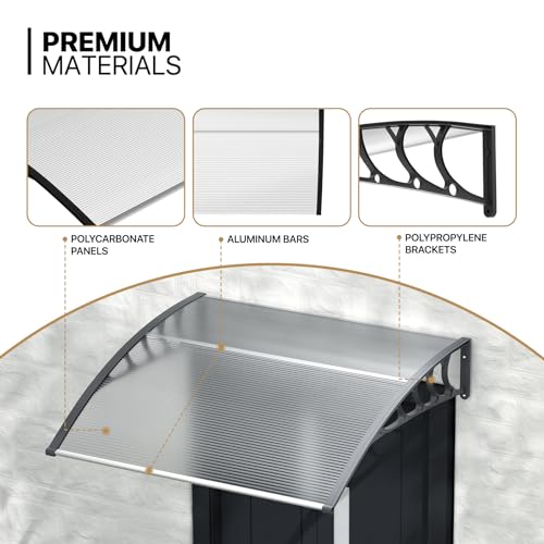 MoNiBloom Markisen für Fenster außen, 241,3 x 88,9 cm Fenstermarkise Überkopftür, Moderne Polycarbonat-Abdeckung, Outdoor-Haustür, Terrassenüberdachung, Regen, Schnee und Sonnenlichtschutz, Hohlblech