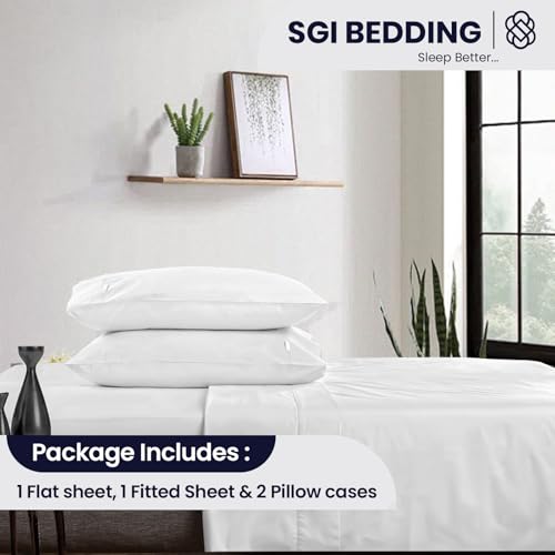 Image of SGI bedding Full Bed Sheets Set - Premium 600 TC Egyptian Cotton, Crisp & Cooling Sateen Weave, Extra Soft Hotel Collection, Fits Mattresses Up to 16 Inch Deep, Breathable & Long Lasting - White