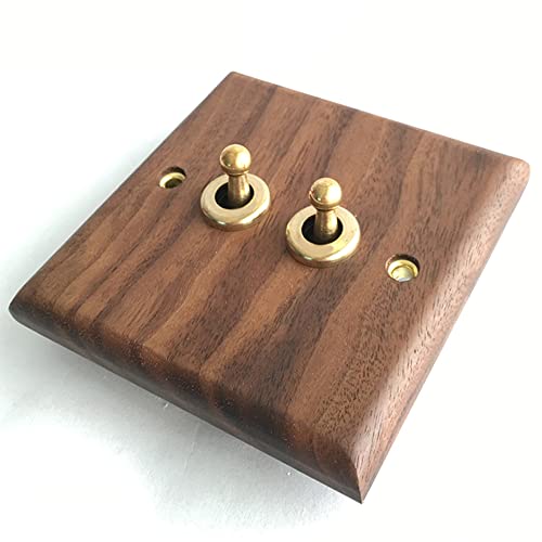 Moddeny 1-4 Gang 2-Wege Messing Zwischenkippschalter 86 Typ Antiker Hebel Kippschalter Retro Kippschalter 10A Massivholz Kippschalter Lampenschalter Für Schlafzimmer Büro Restaurant Cover