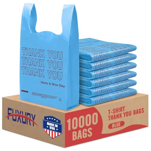 Fuxury 10000 (10K) Count Blue Plastic Thank You Bags 11.5 x 6.5 x 21, Grocery, Take Out, To Go, Retail Shopping T-shirt Bags in Bulk (Made in USA)
