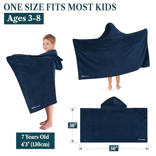 PAVILIA Fleece Hooded Towel for Kids, Soft Plush Beach Bath Towel, Absorbent Shower Wrap for Pool Swimming Toddler Boys Girls 3-8 Years 50x30 Inch, Navy2