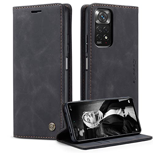 Handyhülle für Xiaomi Redmi Note 11 Hülle für Xiaomi Redmi Note 11S 4G Hülle Klapphülle Premium Lederhülle Klappbar Flip Case Tasche Magnet Kartenfach Standfunktion Klapphülle Schutzhülle Schwarz