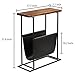 MyGift 21-Inch Modern Narrow Living Room End Table with Solid Burnt Wood Tabletop and Black Metal Frame, Bedroom Nightstand Side Table with Magazine Holder Sling