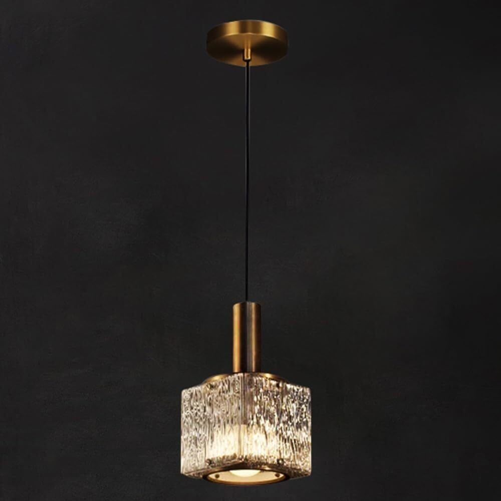 HYJAUSXB Modern Nordic Glass Dining Room Pendant Light Vintage Kitchen Island Hanging Lamp with Cube Shade Mid Century Gold Bedside Small Chandelier