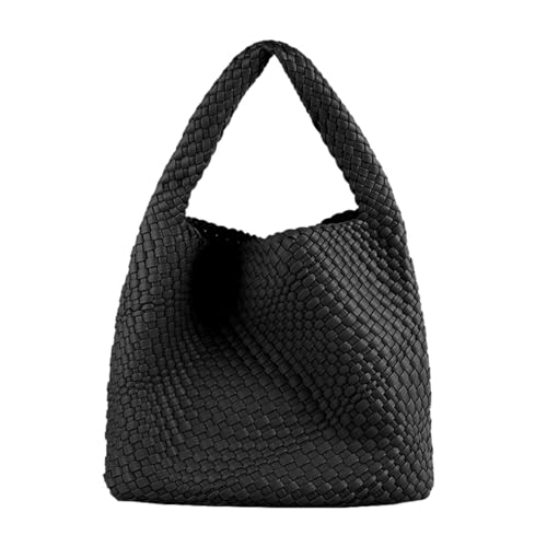 Image of Vegan Leather Hand Woven Tote Handbag Shoulder Bag and Woven Purses Large Shopper Bag for Women