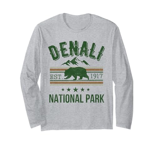 Denali National Park Vintage Hiking & Nature Mountains Tee Manga Larga