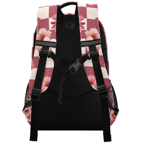 ALAZA Hibiscus Flowers Plaid Geometric Backpack Bookbag Laptop Notebook Bag Casual Travel Trip Daypack for Women Men2
