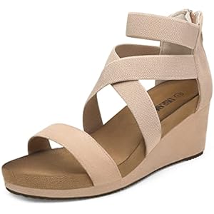 DREAM PAIRS Womens Elastic Ankle Strap Open Toe Platform Wedge Sandals Comfortable Summer Shoes 6 Nude
