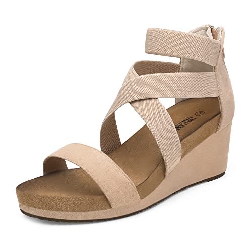 DREAM PAIRS Womens Elastic Ankle Strap Open Toe Platform Wedge Sandals Comfortable Summer Shoes 8 Nude