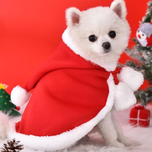 Weihnachtskostüm Katzen Hunde, Haustier Kostüm Weihnachten Kleidung Mantel Umhang für Klein Mittlere Katze Hund, Rot Katzenbekleidung Hundebekleidung Lustig Deko Welpen Weihnachts Outfit Geschenk