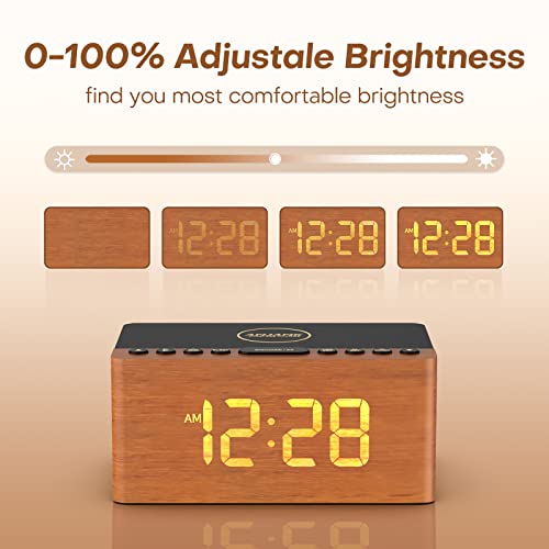 Anjank Wooden Bluetooth Speaker Alarm Clock With Fm Radio, Wireless Charging Station For Iphone/Samsung, Usb Charger Port, Dimmable Display, Sleep Timer, Digital Wood Clock For Bedroom, Bedside #TOP6