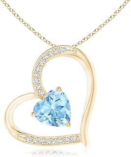 Angara Natural Aquamarine and Diamond Tilted Heart Pendant/Necklace in Sterling Silver/14K Solid Gold for Women | March Bi...