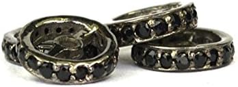 4 Piece Black Beads Charm 925 Sterling Silver Wheel Charm, White Black Spinel Spacer 8mm
