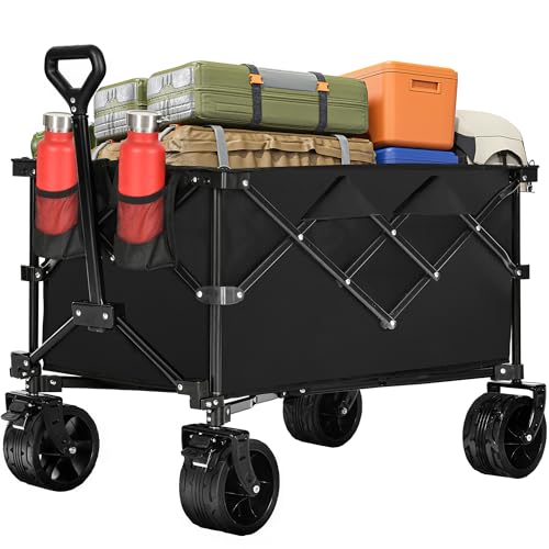 YITAHOME Collapsible Foldable Wagon, 183L Capacity Heavy Duty Utility Wagons Carts with Big Wheels and Brakes Portable for Outdoor Sand Beach Shopping Camping Garden Lounge Grocery Cart Stroller Wagon