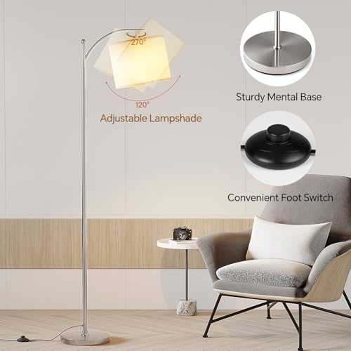 Image of SUNMORY Arc Floor Lamp, Modern Floor Lamp with 9W 3 Color Temperatures Bulb, Metal Standing Lamps with Adjustable Hanging Lampshade, Tall Floor Lamps for Living Room, Bedroom, Office