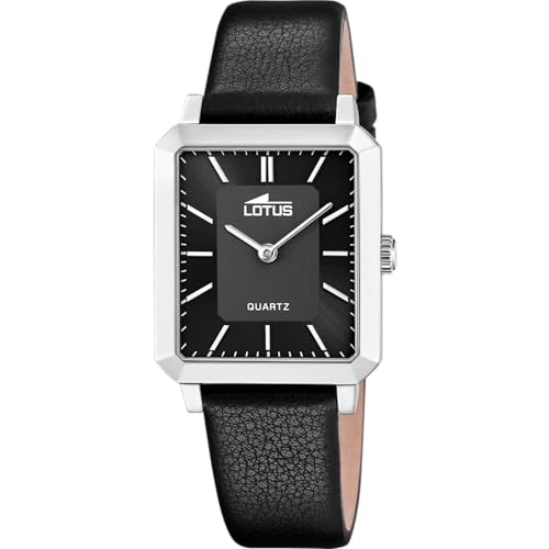 Lotus Uhr Für Damen 18987/4 Square Series Silber Edelstahl Case SchwarzLeder Band