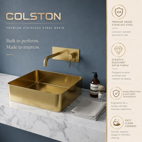 Image of Signora Basin 40x40 cm SS 304 Brushed Stainless Steel Counter Top Wash Basin for Bathroom | Luxury Finish Kitchen & Bathroom Sink | Get 2 Years Warrenty