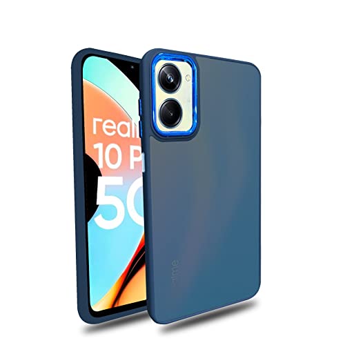Image of A rtistque Frosted Translucent Back Cover Case for Realme 10 Pro 5G | Electroplated Chrome Ring | Raised Camera Edges for Protection | Smooth Sides TPU - Blue