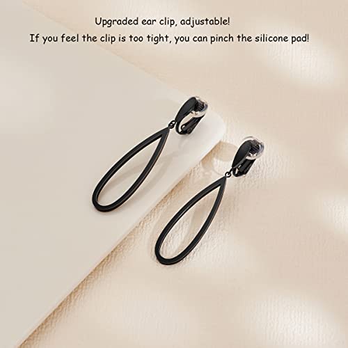 Black Waterdrop Clip On Earrings For Women Non Piercing Long Tear Dangle Earrings Geometric Clip Drop Earrings For Women Girls #TOP3