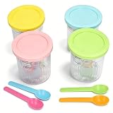 Pintas con tapas de almacenamiento, 24 Oz Pinta de helado for Ninja Creami, 4 Paquete, con 4 Cucharas, para almacenar...