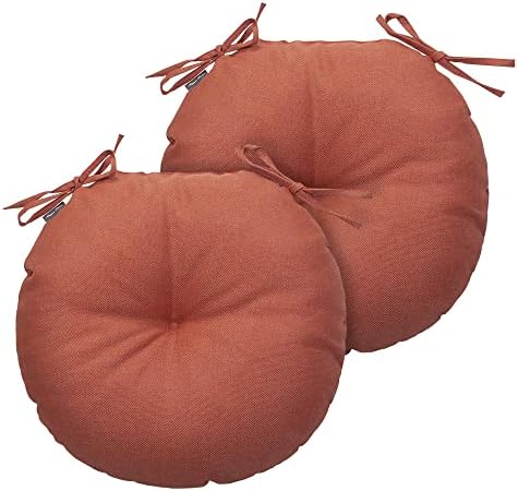 MAGPIE FABRICS Outdoor 15"x15"x4" Round Bistro Seat Cushions with Ties Set of 2, Fluffy Tufted Patio Chair Pads Waterproof Floor Pillow for Home Garden Balcony Kitchen Office Porch, Coral