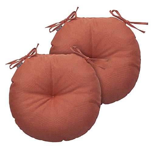Magpie Fabrics Outdoor 15"X15"X4" Round Bistro Seat Cushions With Ties Set Of 2, Fluffy Tufted Patio Chair Pads Waterproof Floor Pillow For Home Garden Balcony Kitchen Office Porch, Coral #TOP14