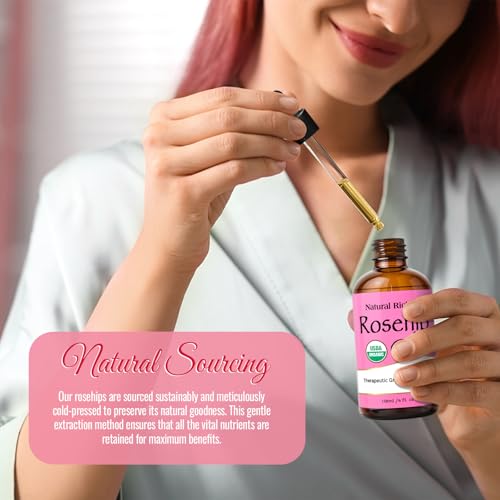 Natural Riches Organic Rosehip Seed Oil for Face 100% Pure Natural Cold Pressed Unrefined Non-GMO Carrier Oil for Skin Hair & Nails. 4 fl oz