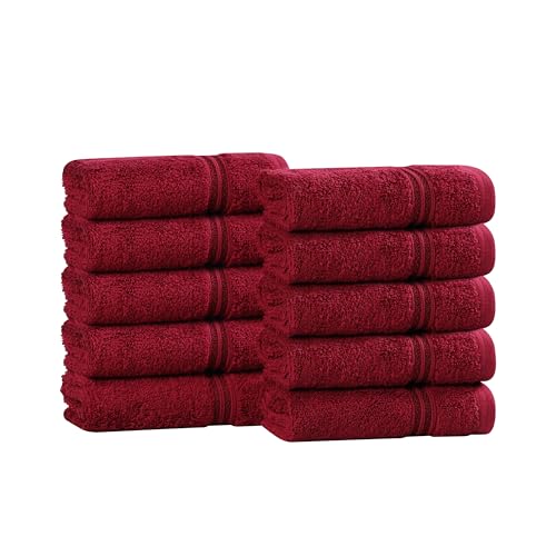 Superior Egyptian Cotton 10-Piece Face Towel Set , Small Towels For Facial, Spa, Quick Dry, Absorbent Towels, Bathroom Accessories, Guest Bath, Home Essentials, Washcloth, Airbnb, Burgundy
