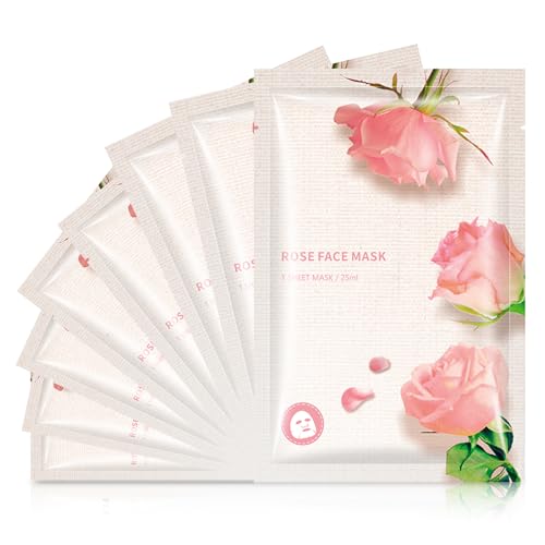 GUOYAOLIFU Facial Masks Skincare for Women,Pink Rose Moisturize Face Mask Sheet for Girl,Hydrating Face Mask for All Skin Types,Dry Skin & Sensitive Skin(8-Packs)