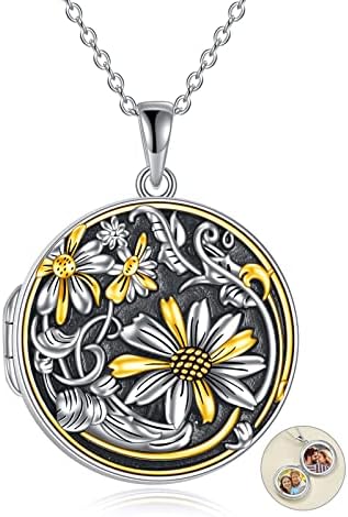 JOERPH Sterling Silver Sunflower Locket Necklace for Women Mom Wife Photo Picture Locket Necklace Vintage Memory Lockets Necklace Jewelry for Birthday Day Mother's Day Gifts That Holds Pictures Gold Plated You are My Sunshine Necklaces (Locket)