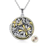 JOERPH Sterling Silver Sunflower Locket Necklace for Women Mom Wife Photo Picture Locket Necklace Vi